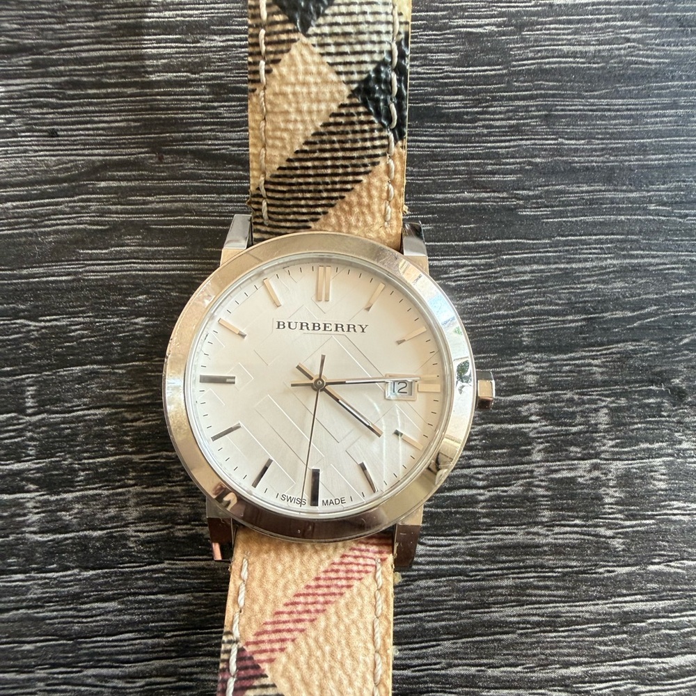 Burberry Beige and Black Checkered Watch